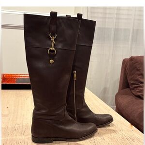 Coach Leather Knee High Boots Brown Zip Side Women's Size 8